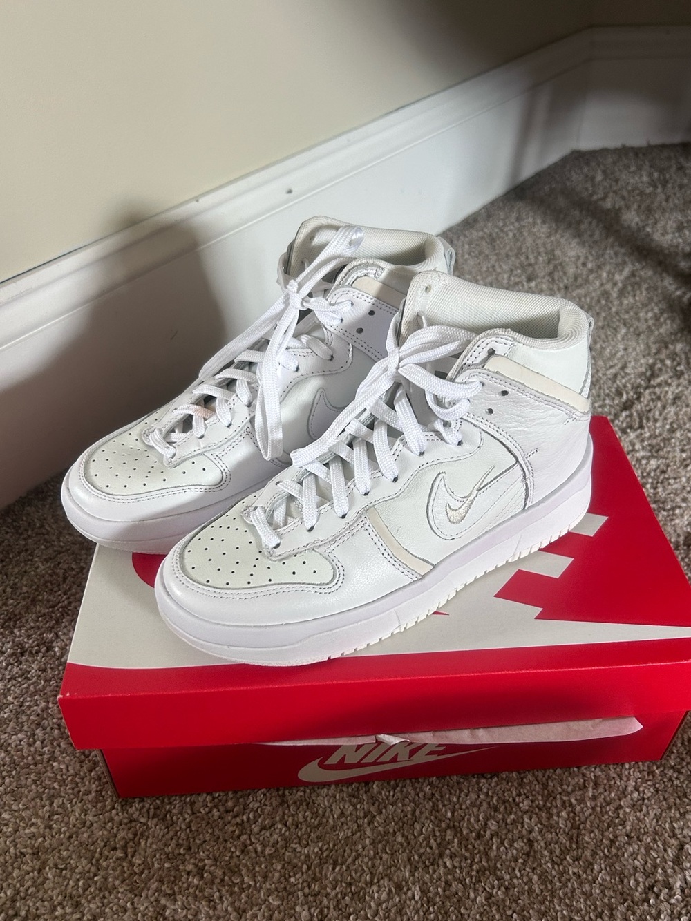 Nike White and Cream Mid-Top Sneakers